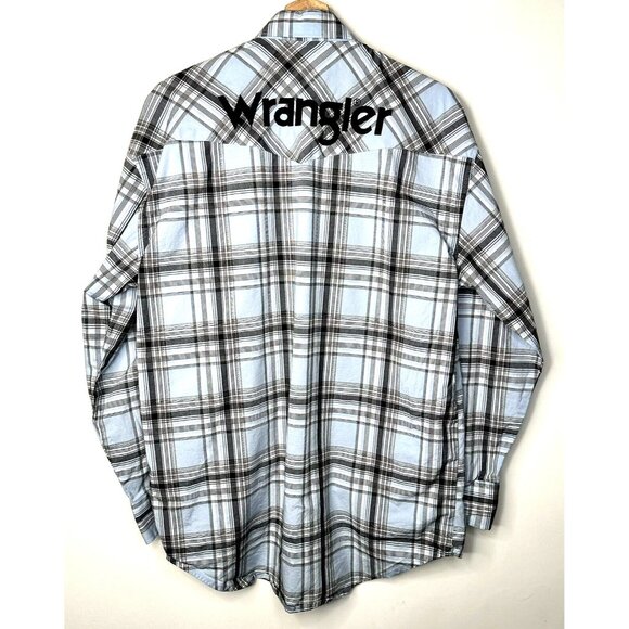 Wrangler Mens Shirt Western Cowboy Pearl Snap Embroidered Spell Out Button Up M - Picture 2 of 13